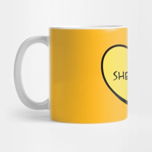 Pronoun She/Her Conversation Heart in Yellow Mug